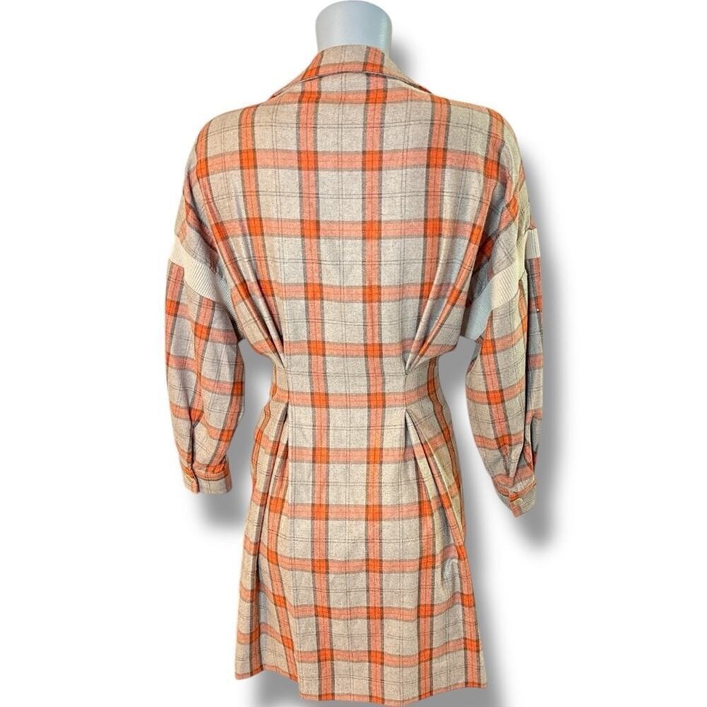 Maje Ravellino Plaid Mini Dress Size S/ 36 / 1 Orange Gray - Picture 3 of 7